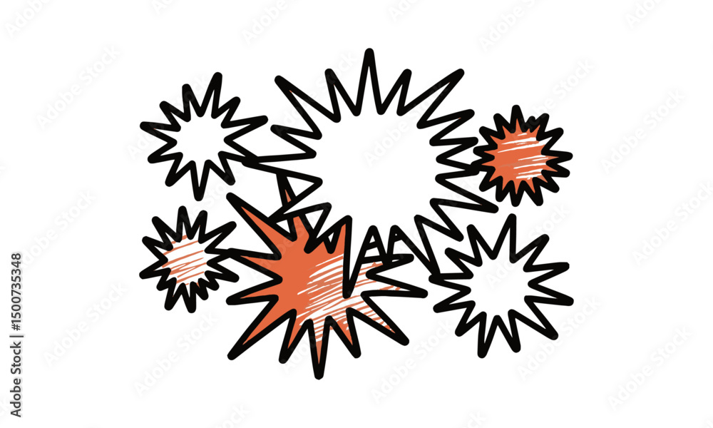 Poster modern vector-style illustration of abstract starburst and spark shapes, easily scalable and editabl