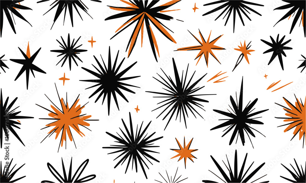 Poster modern vector-style illustration of abstract starburst and spark shapes, easily scalable and editabl