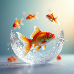 A serene goldfish swims in mid-air, its vibrant orange scales glistening.