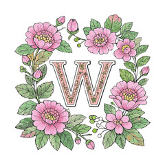 Elegant W Initial in Warm Floral Frame