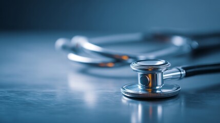 A silver stethoscope is on a table