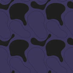 black shapes on blue background seamless pattern design, vector hand drawn shape repeated pattern