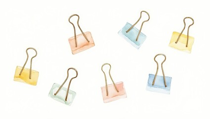 Pastel Watercolor Binder Clips Stationery Office Supplies Gold Tone Colorful Flatlay