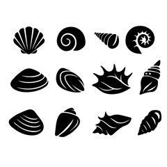 A beautiful collection of Black Sea Shell Silhouettes for creative and artistic projects