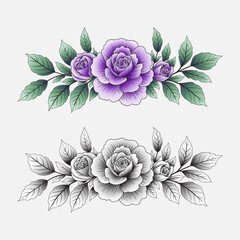 Hand-Drawn Purple Rose Floral Border Sticker Design