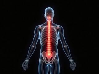 Human Anatomy 3D Model Spinal Column with highlighted Lumbar Pain