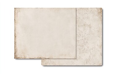 Naklejka premium Two overlapping sheets of aged, textured paper. A light beige color with visible, subtle discoloration and creases