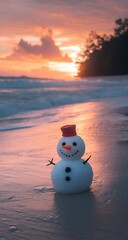 Fototapeta premium Snowman Sunset Beach Paradise.