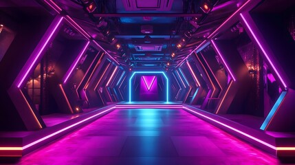 Neon-lit tunnel interior design.