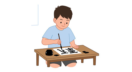 Child practicing calligraphy