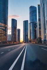 Obraz premium Modern cityscape highway sunset skyscrapers