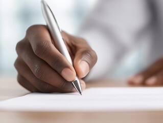 A close-up of a hand writing with a pen on paper.