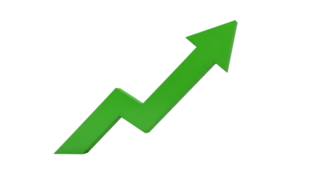 Green Upward Arrow Symbolizing Financial Growth on Transparent