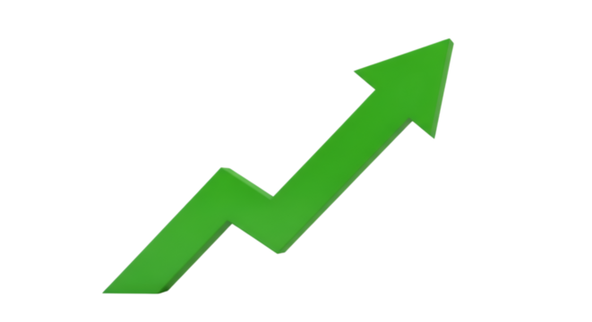 Green Upward Arrow Symbolizing Financial Growth on Transparent