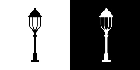 Street lamps icon. Devices for illumination of entryway, porch, walkway, path, garden, yard, park. Vector flat icon set.