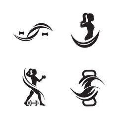 Fitness and wellness silhouette icon collection featuring dumbbells and exercise illustrations
