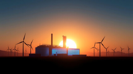 power plant at sunset