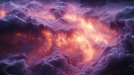 Fototapeta premium Swirling clouds with a vibrant orange glow center, contrasted by soft purple hues