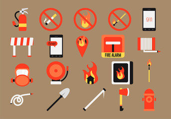 Firefighter and Fire Safety Icon Set