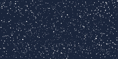Seamless realistic falling snow or snowflakes pattern isolated on dark sky background. Vector Christmas border.