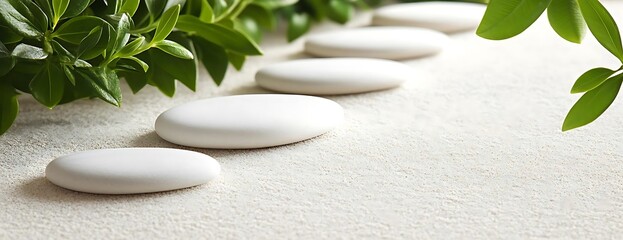 Zen stones path, greenery, sand. Spa