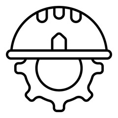  outline drawing combining a hard hat and a gear symbol, representing industrial safety.