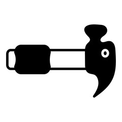 solid black shape of a claw hammer, a common hand tool used for driving nails and prying them out.