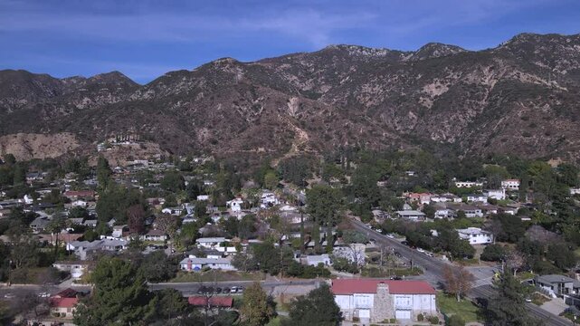 Aerial View of Altadena Neighborhood and San Gabriel Mountains, California, USA (2022)