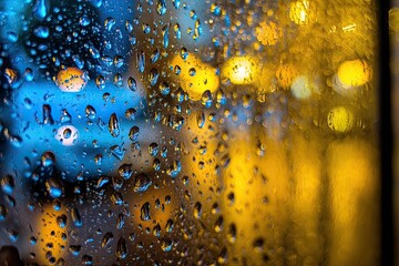 City Lights Gleam Through the Rainy Windowpane