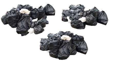 Garbage Bags Pile: Three piles of overflowing black garbage bags, a stark visual representation of...