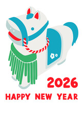 2026年 午年の年賀状テンプレート 馬のマスコットイラスト