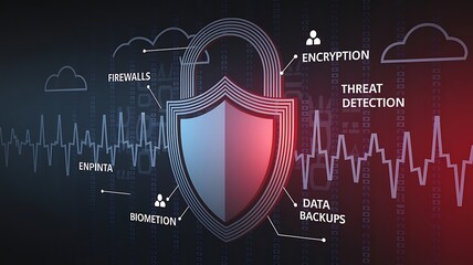 Cybersecurity Shield Protecting Data with Encryption, Firewalls, and Threat Detection