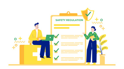 Safety regulation checklist. Workplace safety and office health standards, perfect for safety presentations, workplace training materials, and regulatory compliance concepts.