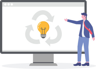 Energy conservation as low power lighting consumption.flat design with people.
