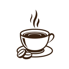 vector Illustration of a Steaming Coffee Cup with Coffee Beans icon