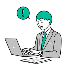 パソコン作業中に思いついた、ビジネススーツを着た男性のシンプルな上半身ベクターイラスト