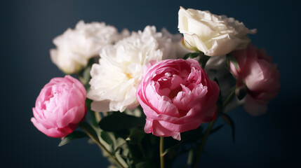 Fototapeta premium Vintage bouquet of pink peonies and white roses, a timeless floral elegance