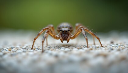 Detailed Brown Spider on Gravel Surface, Insect Macro Photography