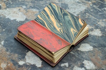 Antique book open on aged surface