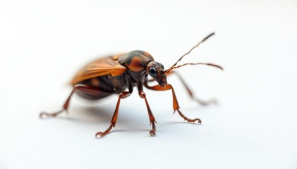 Magnified view of solitary bug against pure white backdrop, animal, eye