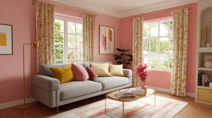 Cozy Living Room in a Cheerful Pink Hue