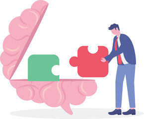 Mental health.Character with mental disorder fights against.flat design with people.

