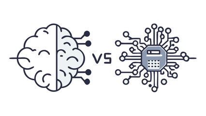 hand drawn vector illustration of human brain and ai