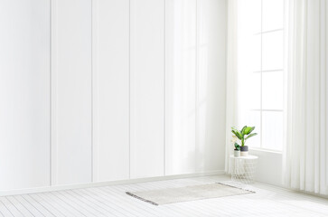 Empty luxury modern Room with a large window and Natural Light, Modern interior design with a light...