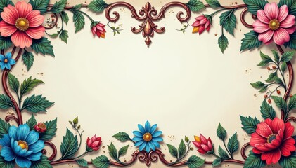 Intricate floral damask, swirling vines and leaves, detail, refined, retro