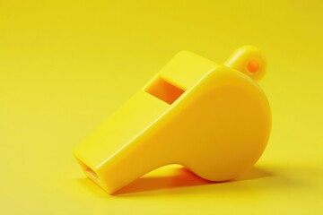 Bright yellow plastic whistle, classic design, bright, equipment