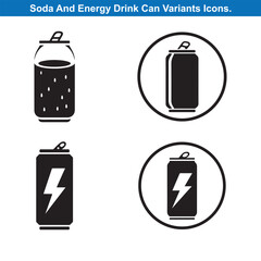Four Soda And Energy Drink Can Vector Silhouette Icon Set