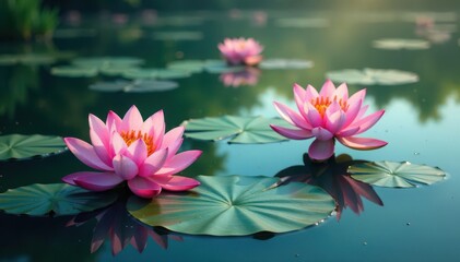 Intricate floral pattern of floating lotus blossoms on a still lake, texture, photography, blossom