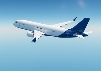 Obraz premium Photo Of An Airplane Flying High In The Clear Blue Sky With White And Blue Details