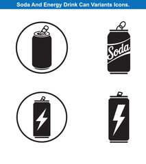 Four Soda And Energy Drink Can Vector Silhouette Icon Set